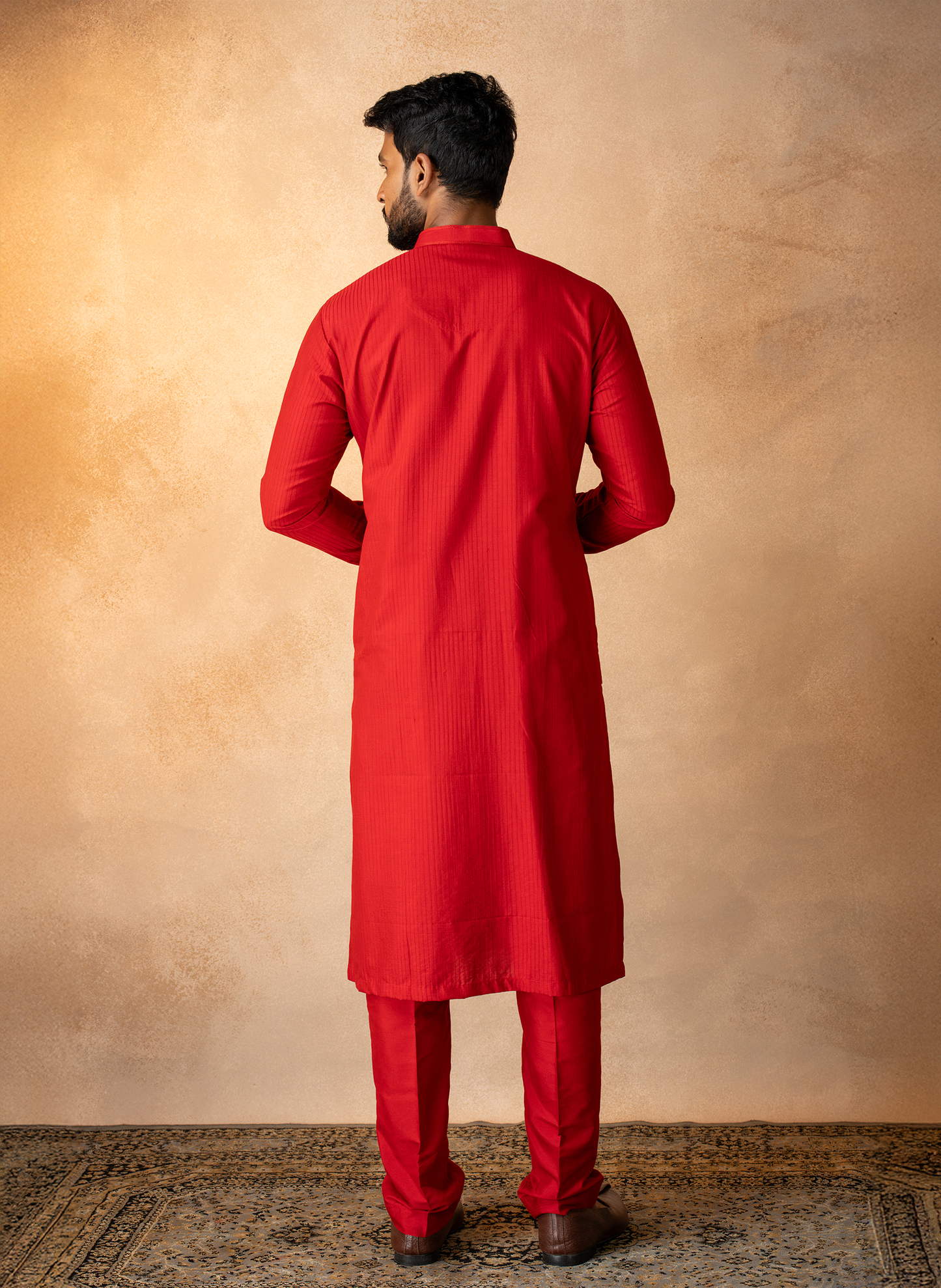 Red Chevron Pintuck Kurta Set