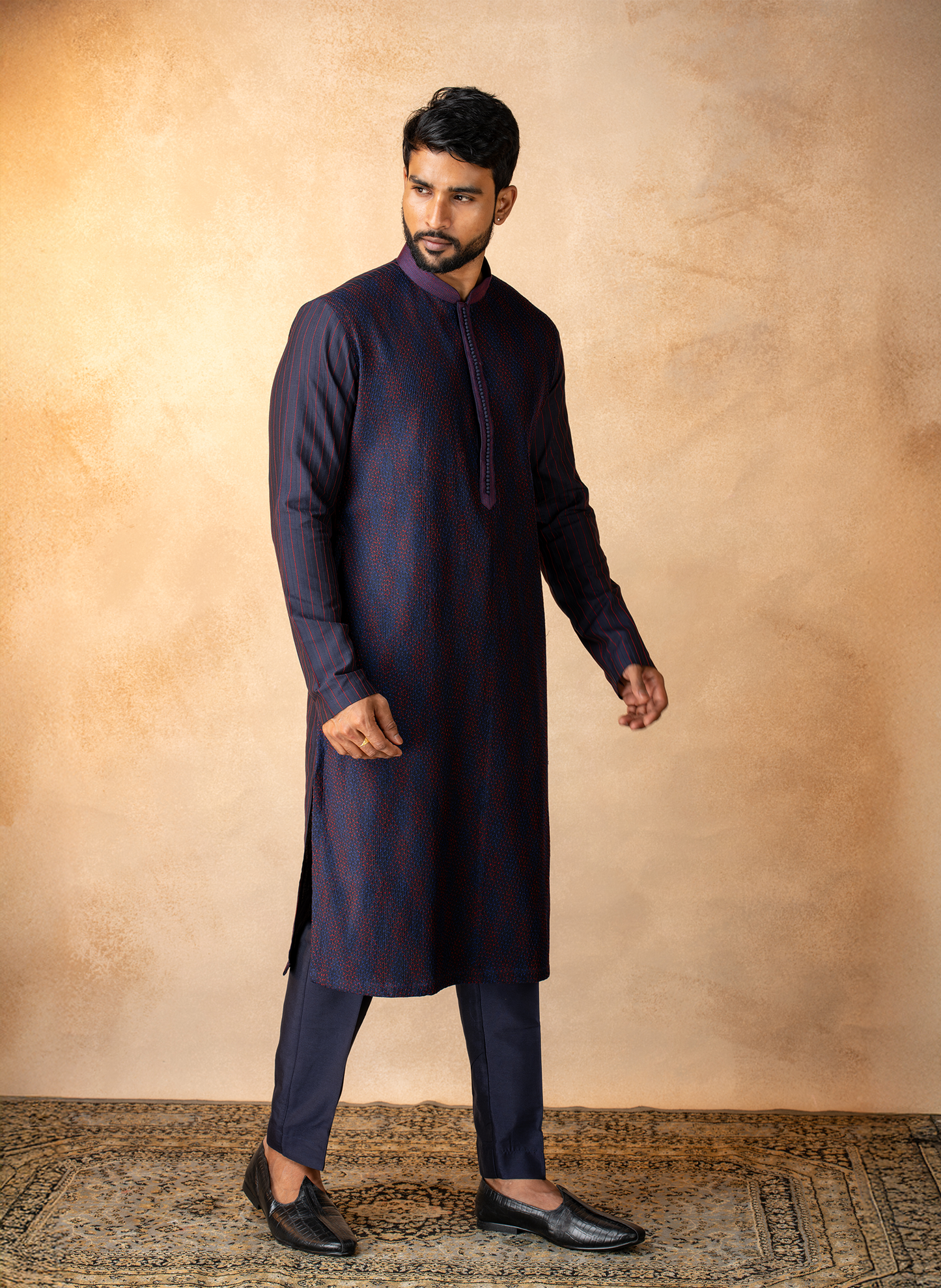 Navy Blue Dual Pintuck Kurta Set