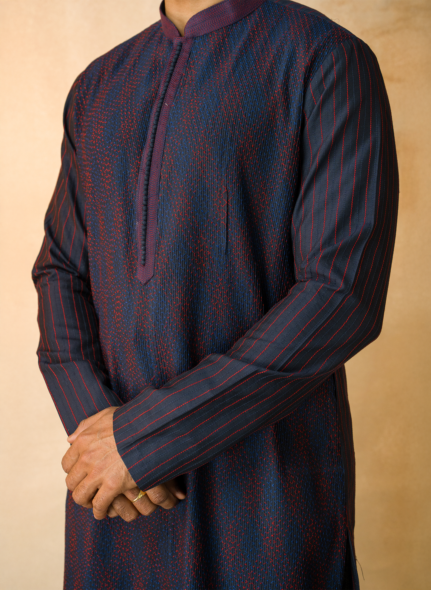 Navy Blue Dual Pintuck Kurta Set