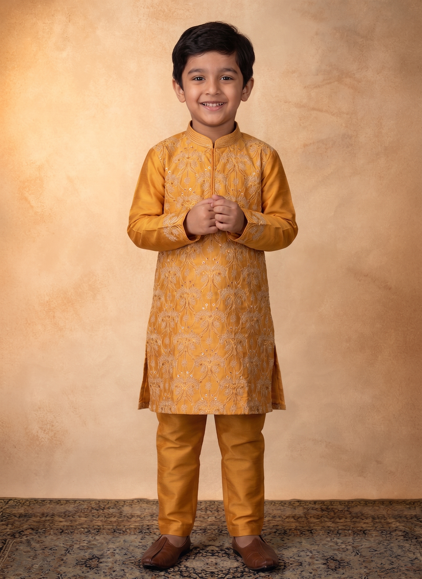 Mustard Emb Kurta Set