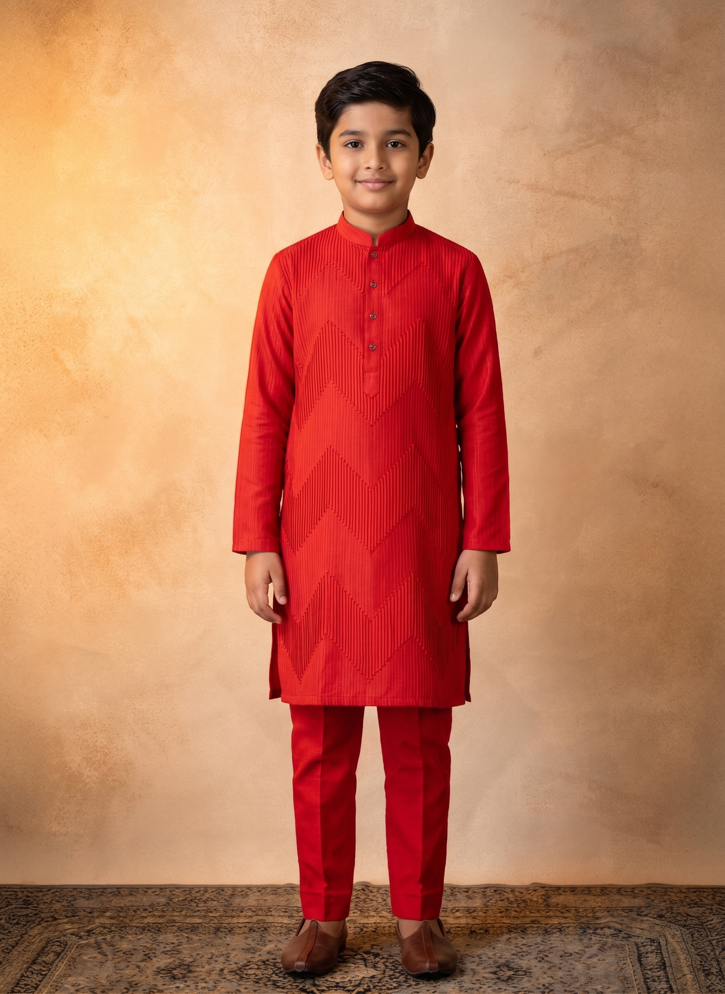 Red Zigzag Kurta Set
