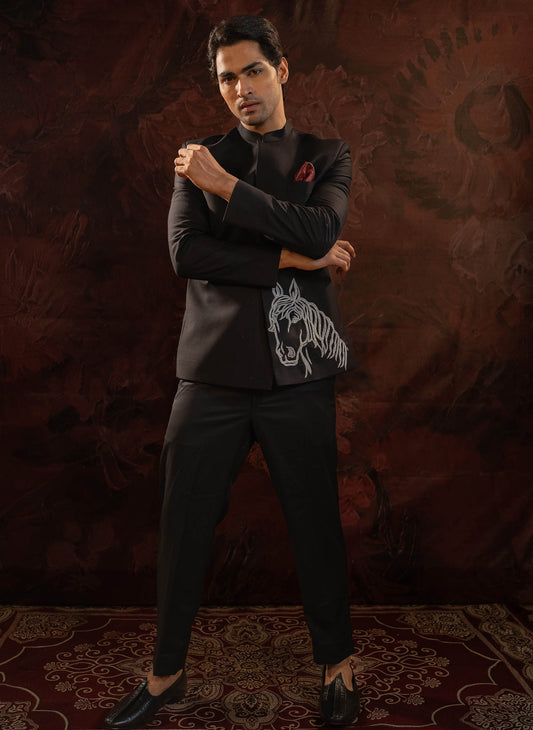 black-bandhgala-with-horse-motif