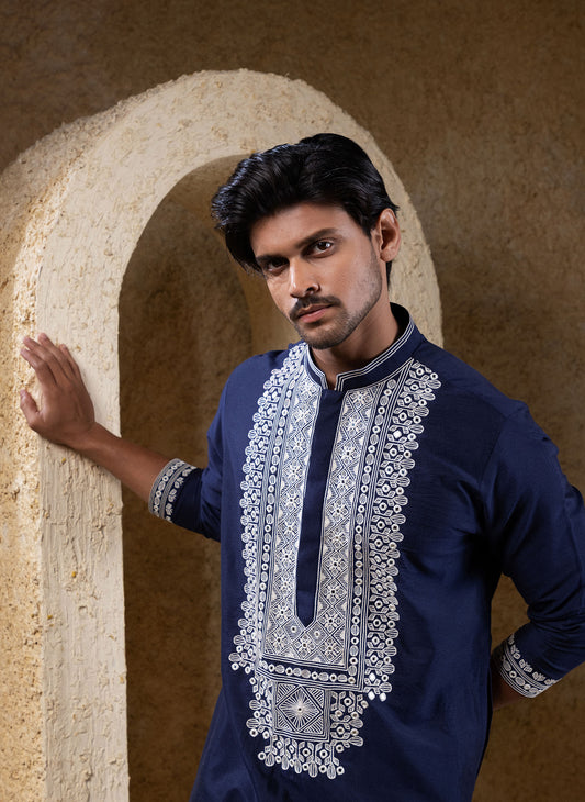 Navy Embroidered Kurta Set