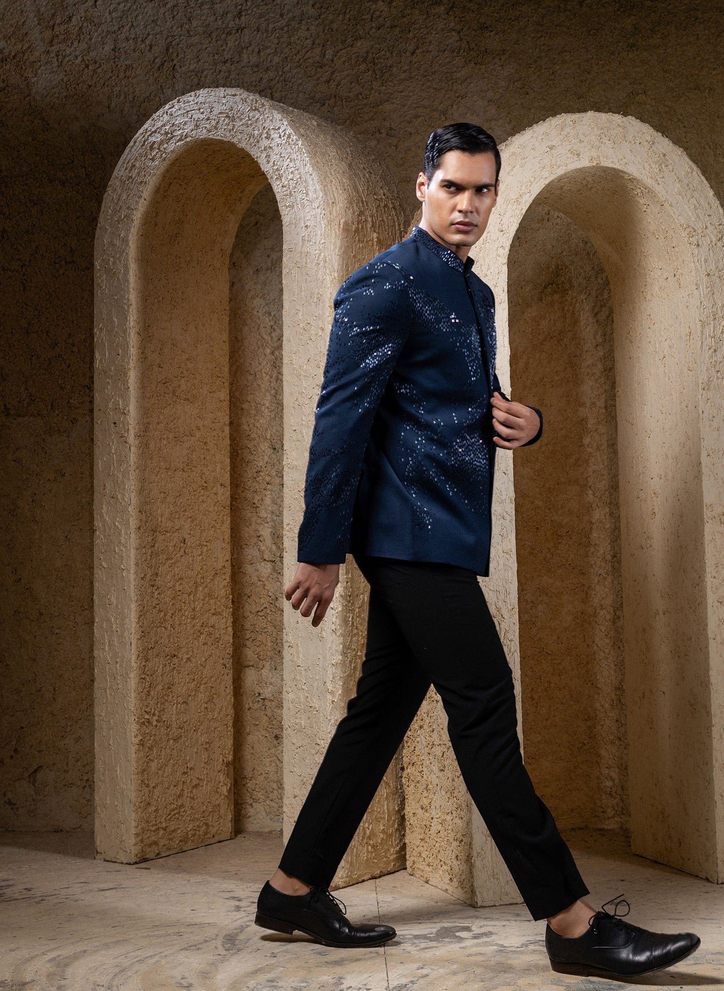 Blue Embellished Bandhgala Set