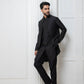 Black Open Jacket with Short Kurta Set