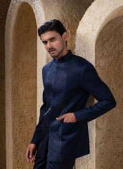 Blue Embroidered Bandhgala Set
