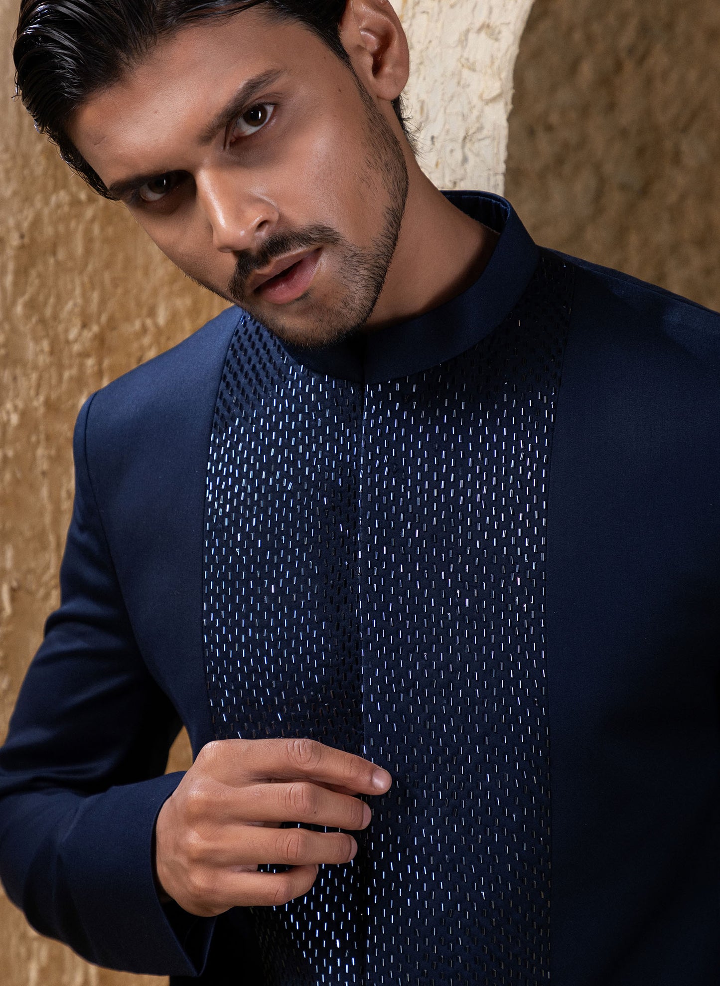 Blue Embroidered Bandhgala Set