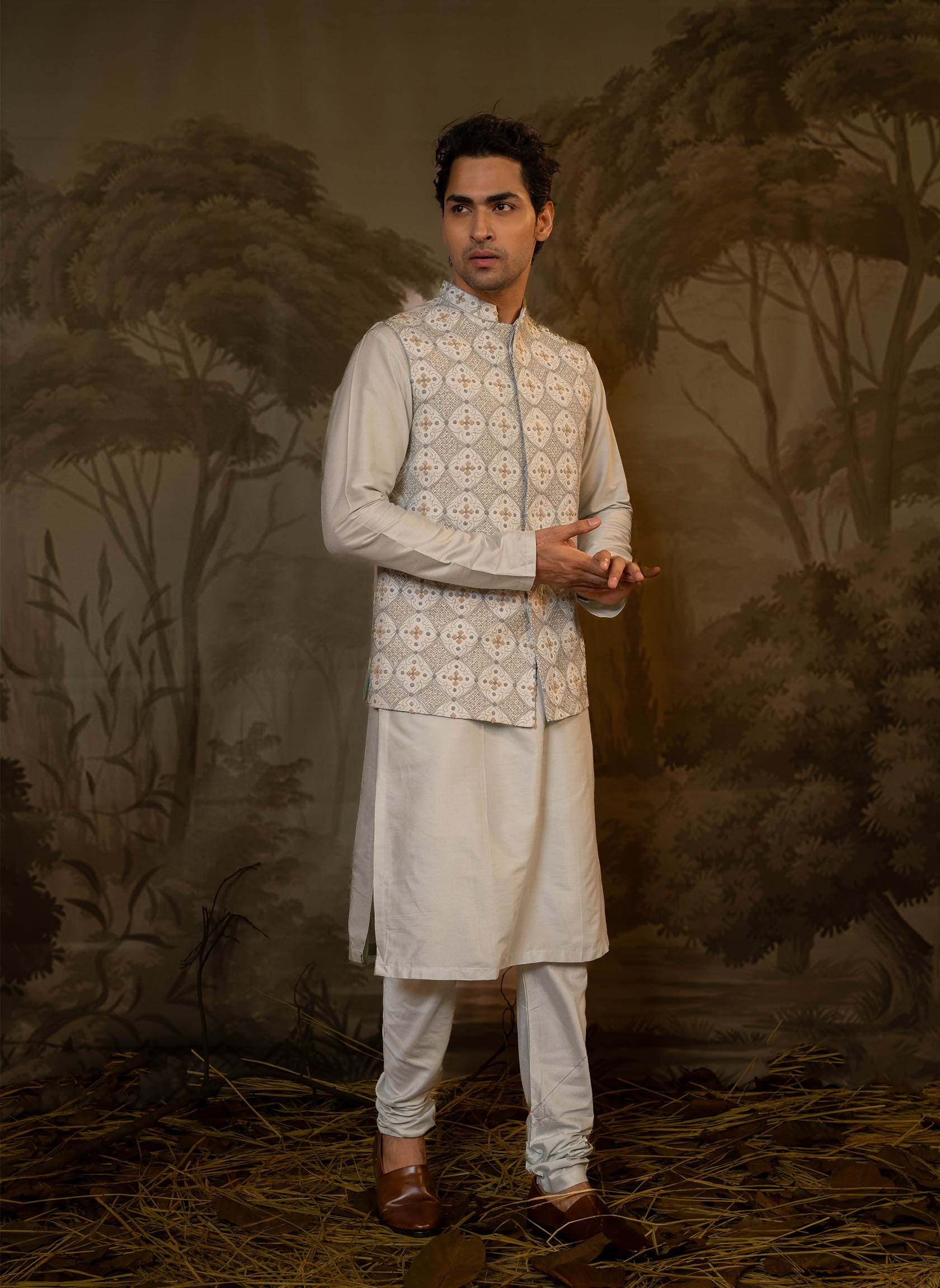 Buy online White Kurta Pyjama Set With Printed Nehru Jacket from Clothing  for Men by Hangup for ₹1599 at 81% off | 2024 Limeroad.com