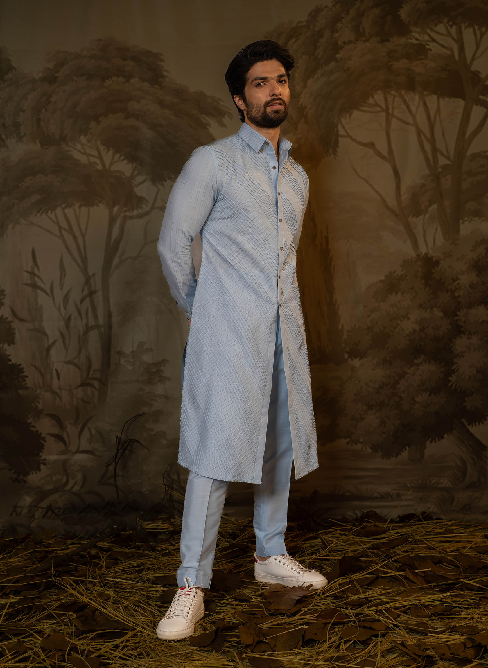 Powder blue Pathani Kurta set Darshika Menswear