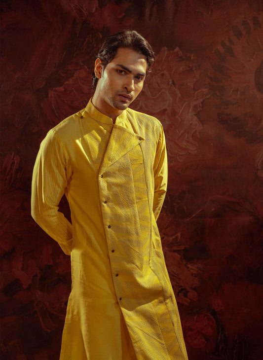 Yellow panelled kurta set