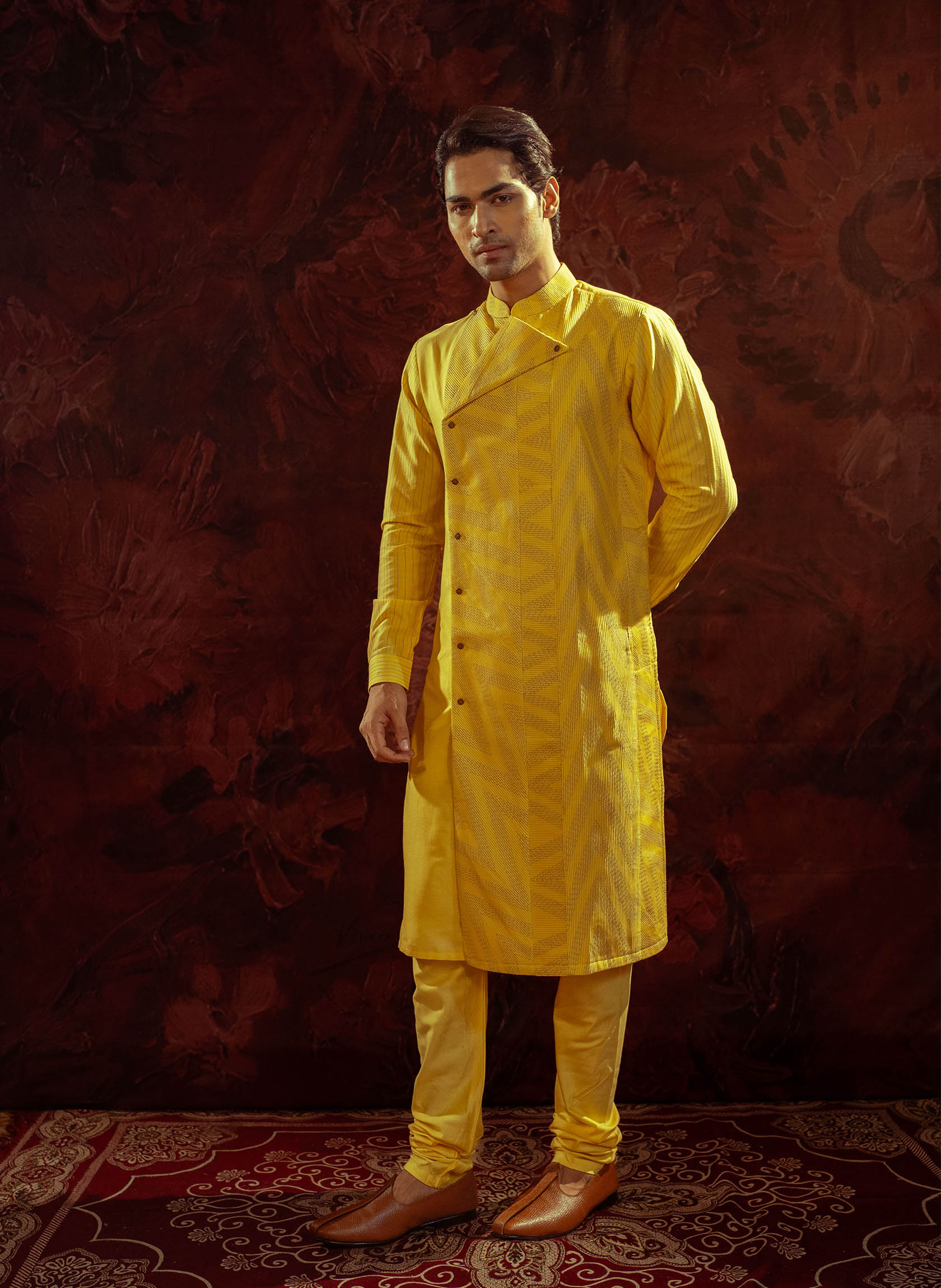 yellow-panelled-kurta-set
