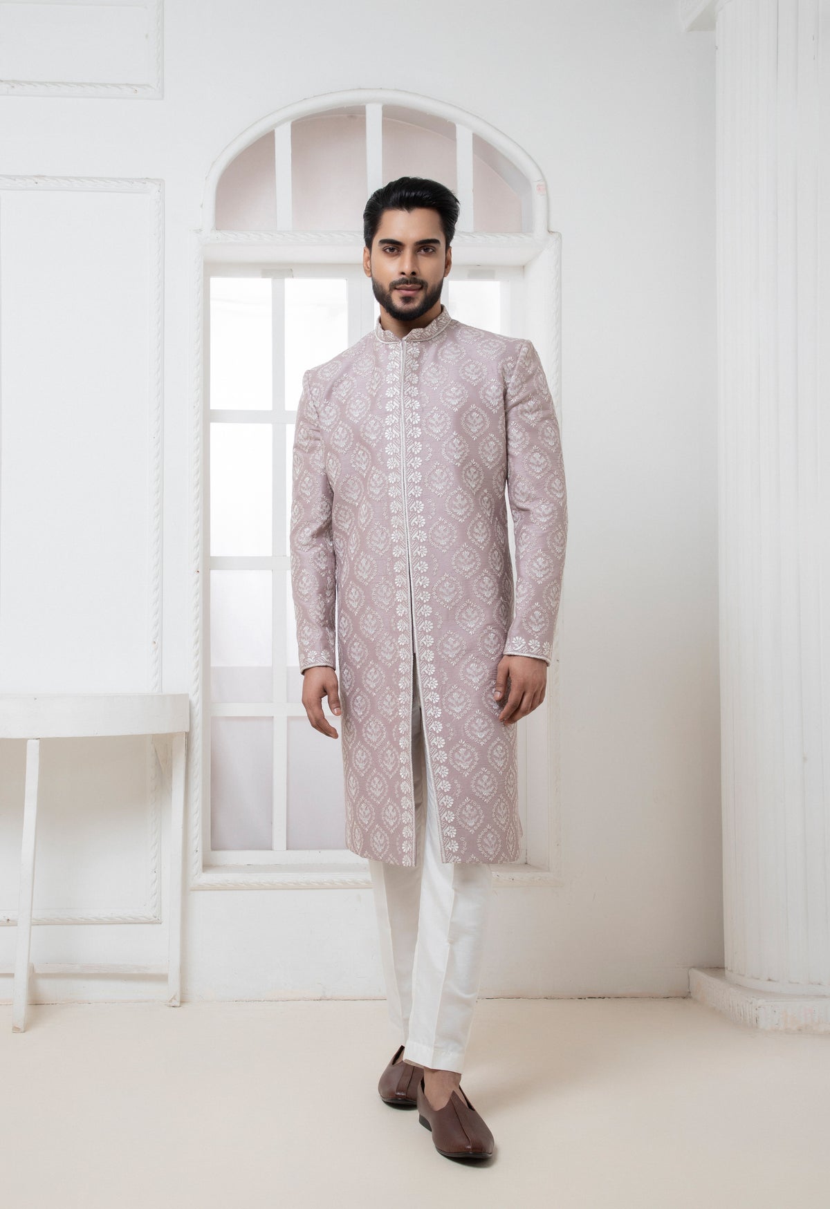 Mauve Embroidered Sherwani – Darshika Menswear