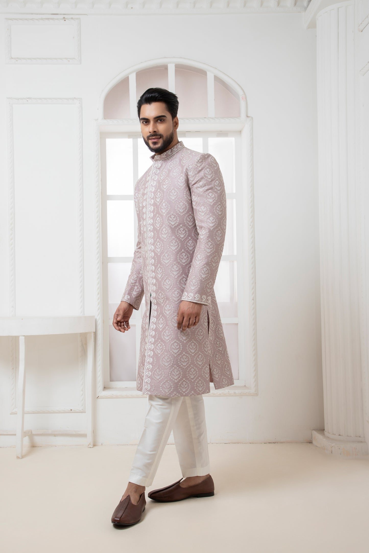 Mauve Embroidered Sherwani