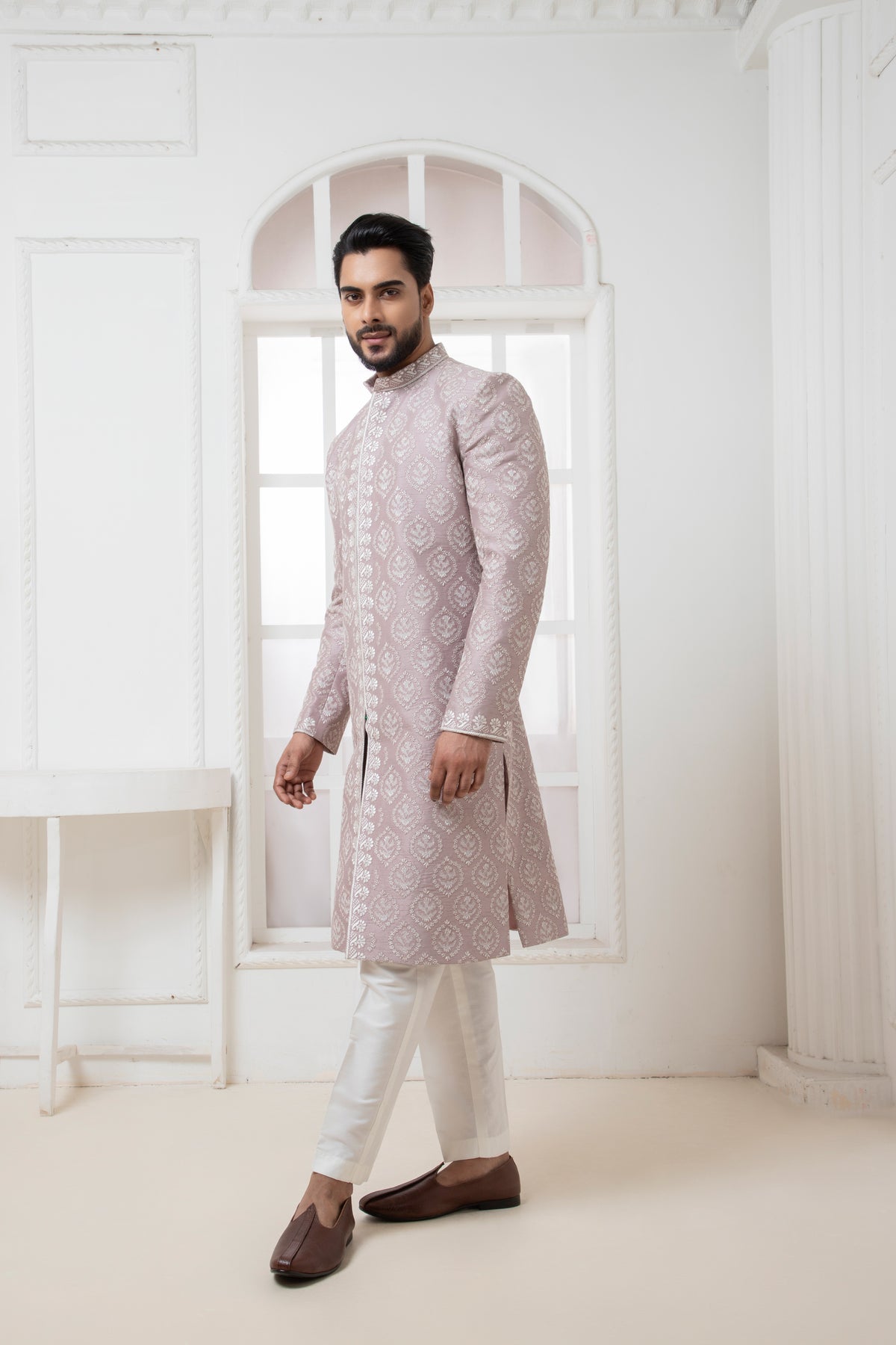 Mauve Embroidered Sherwani – Darshika Menswear