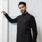 Black Embellished Jacket with Draped Kurta Set