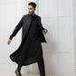 Black Embellished Jacket with Draped Kurta Set