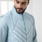 Blue Geometric Jacket with Kurta set