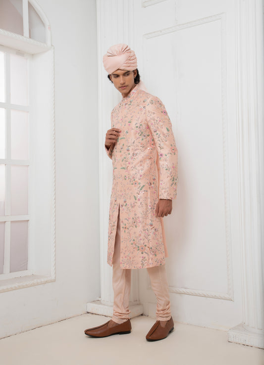Pink Hand embroidered Sherwani