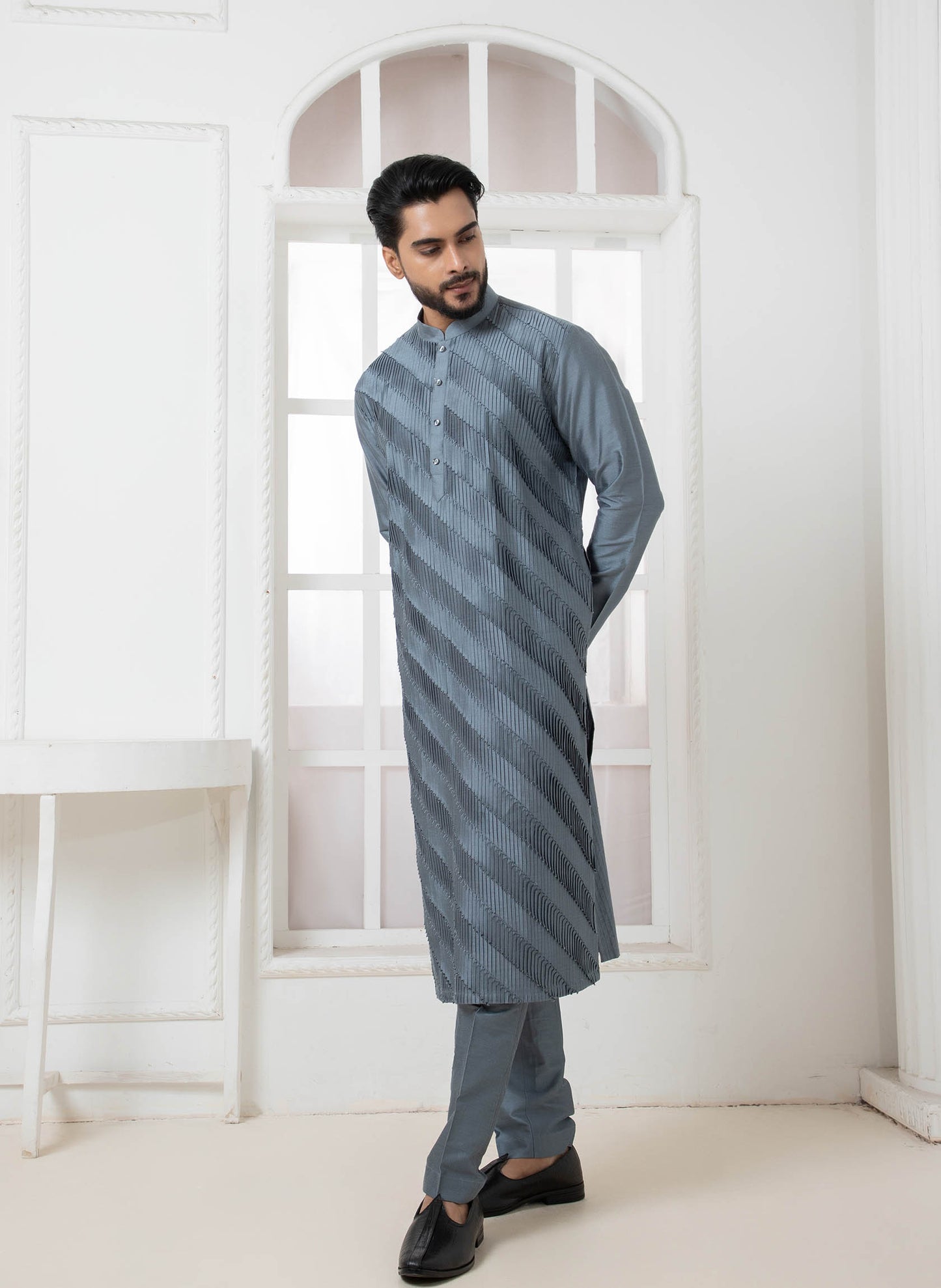 Grey Pintuck Kurta set