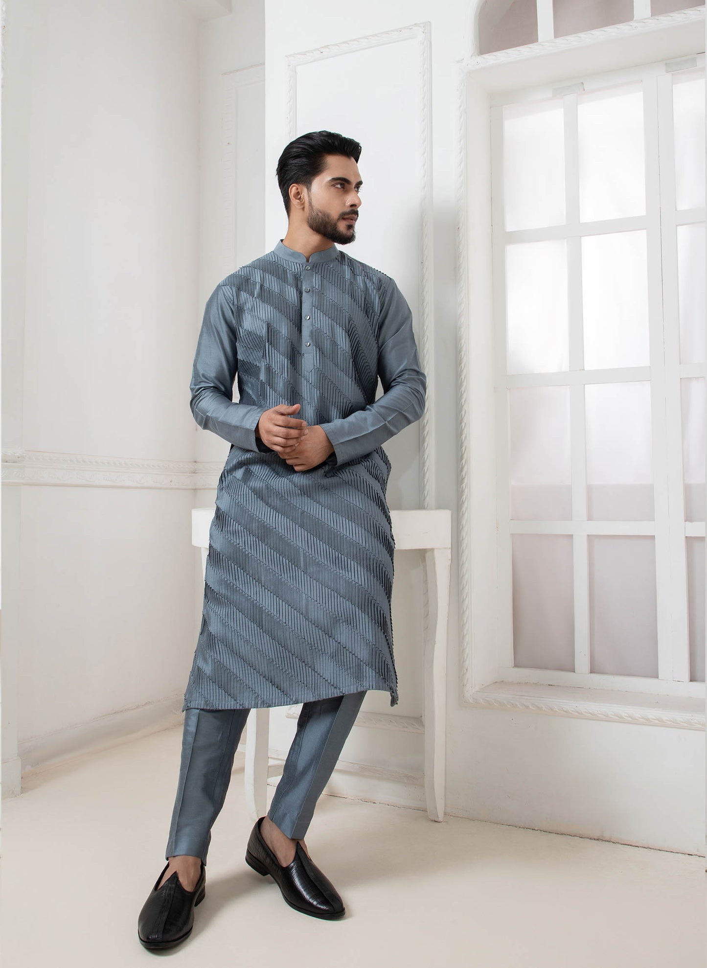 Grey Pintuck Kurta set