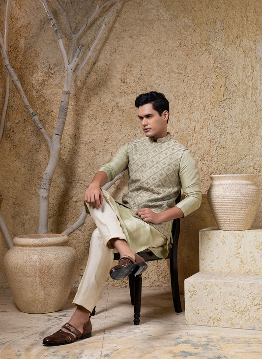 Hand Embroidered Zari Jacket Kurta Set