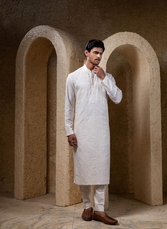 Ivory Box Pintuck Kurta Set