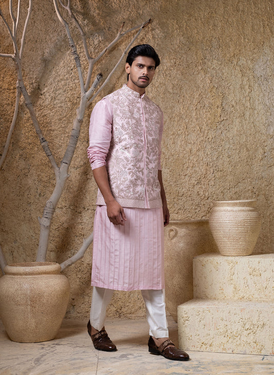 Pink Hand Embroidered Jacket Set