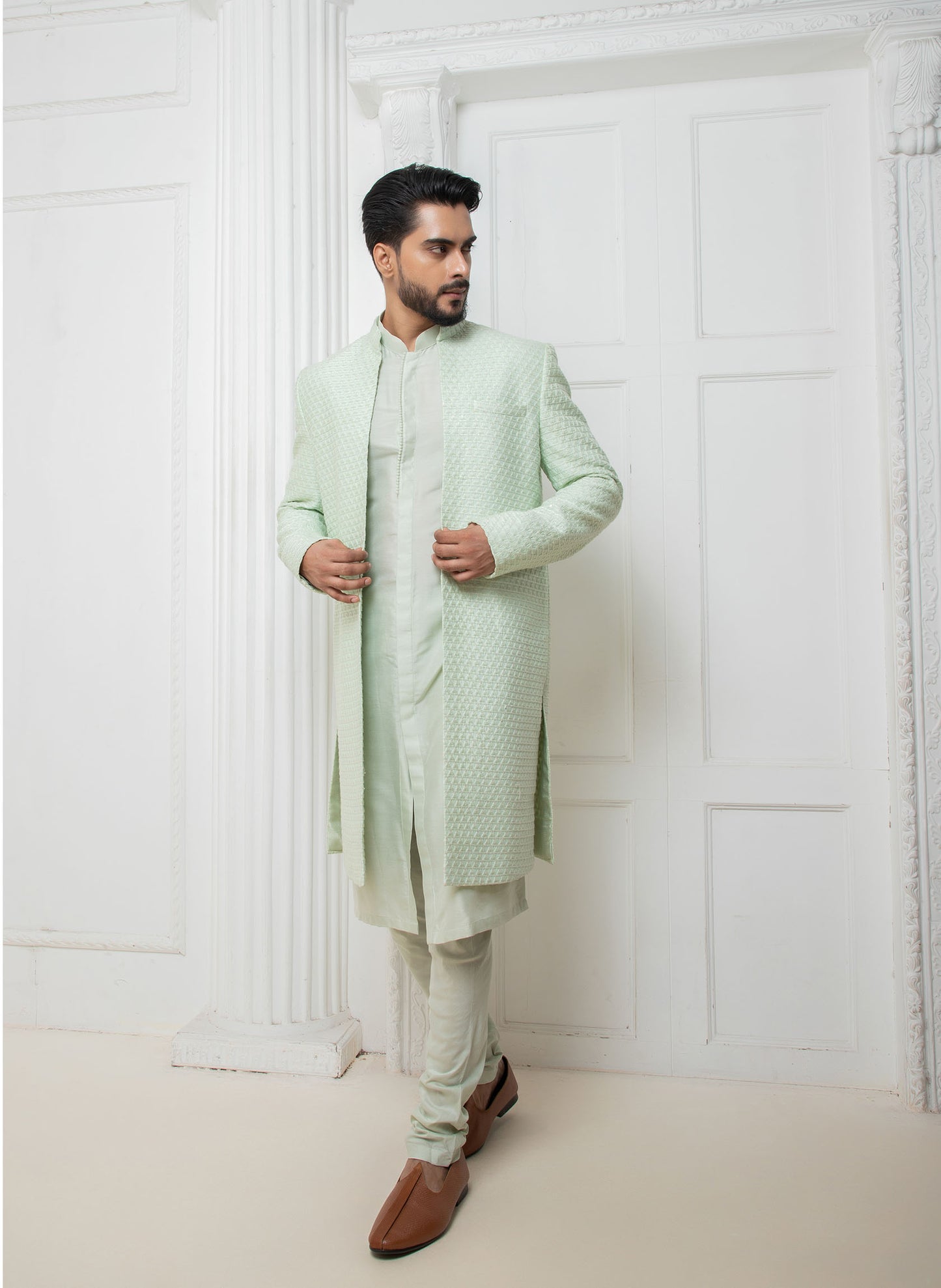 Mint long jacket with Kurta set