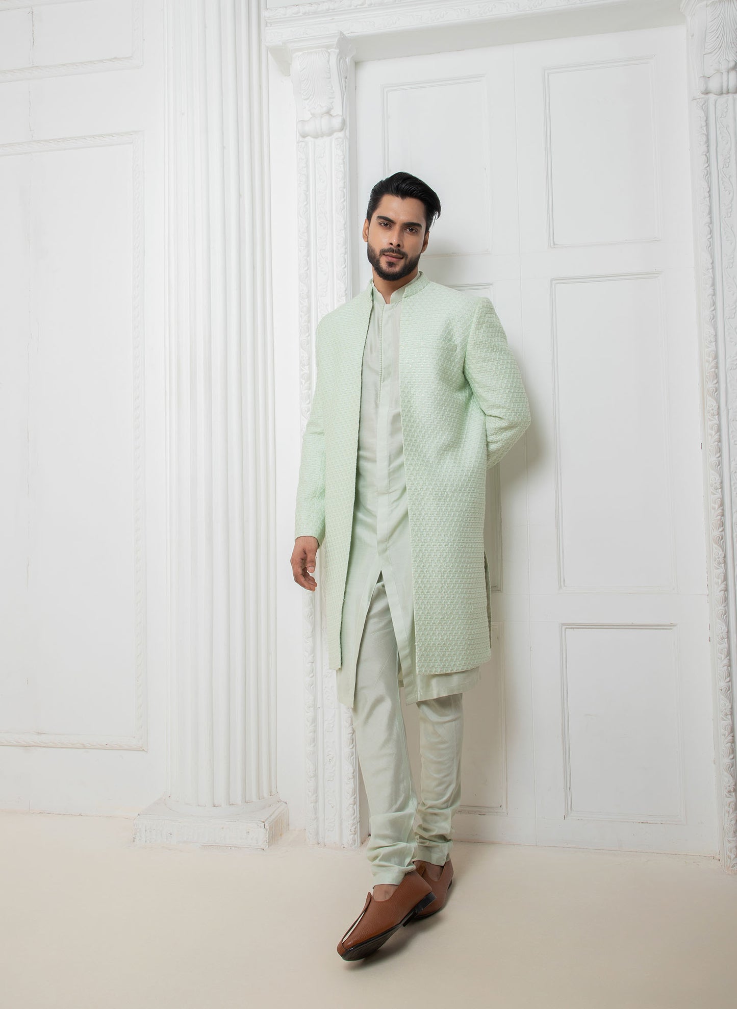 Mint long jacket with Kurta set