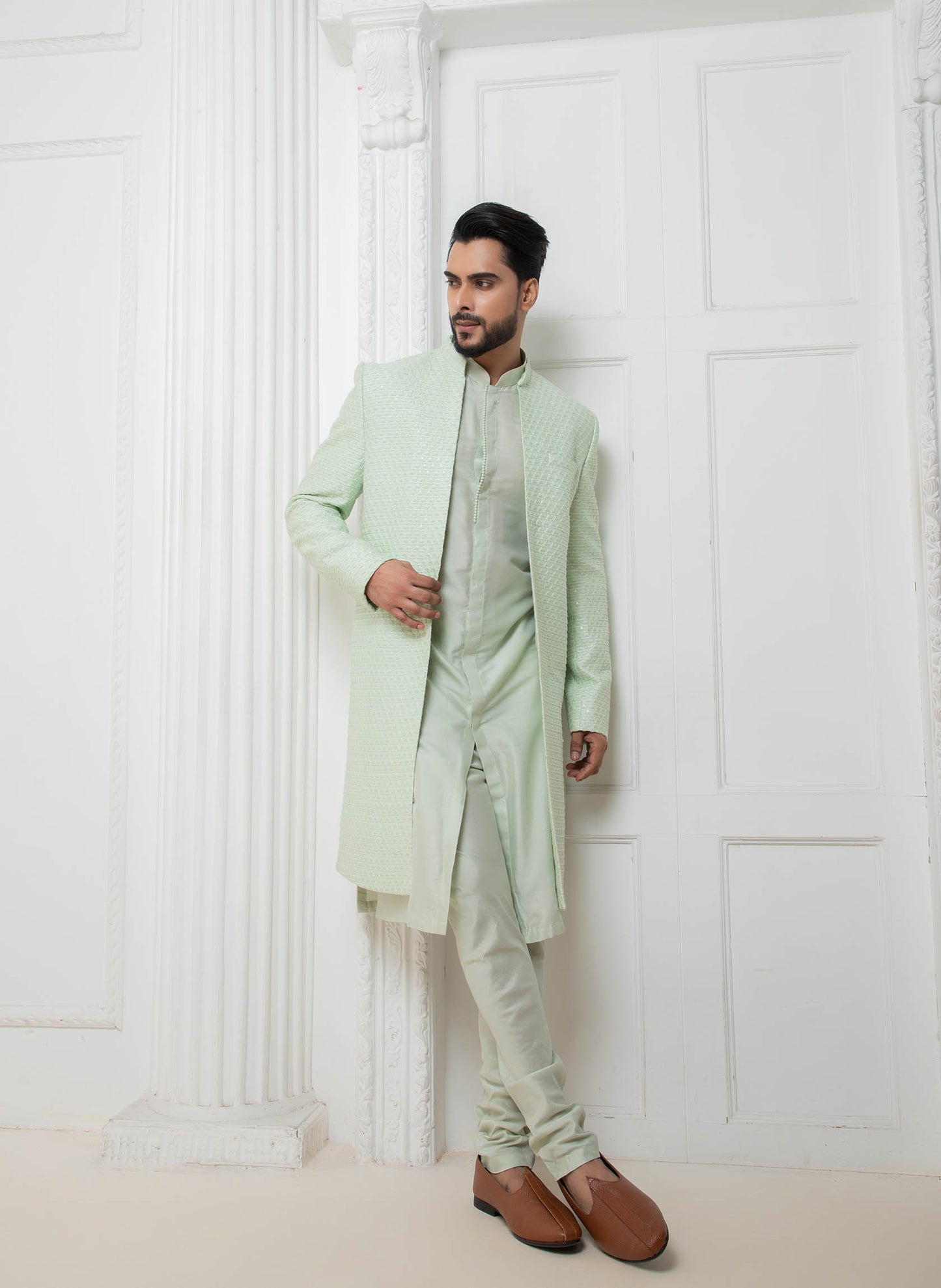 Mint long jacket with Kurta set