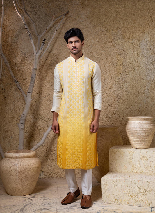 Ombre Yellow Embroidered Kurta Set