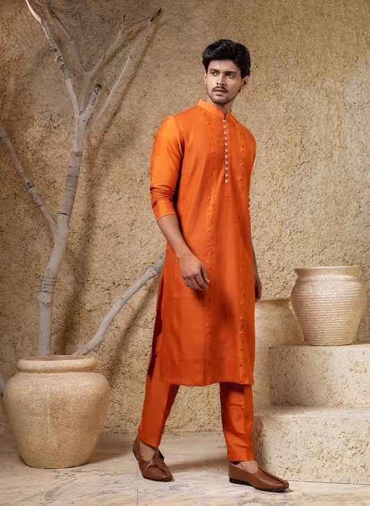 Orange Pintuck Kurta Set