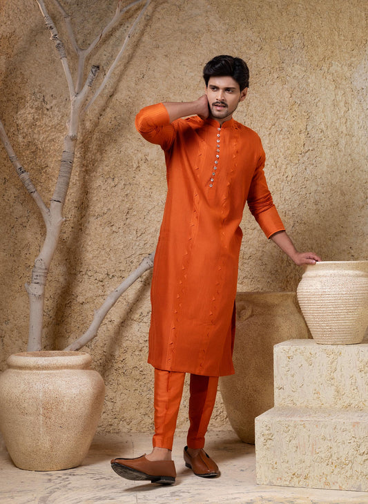 Orange Pintuck Kurta Set