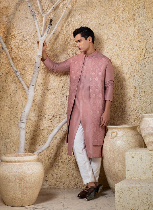Dusky Pink Long Jacket Kurta Set