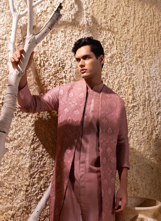 Dusky Pink Long Jacket Kurta Set
