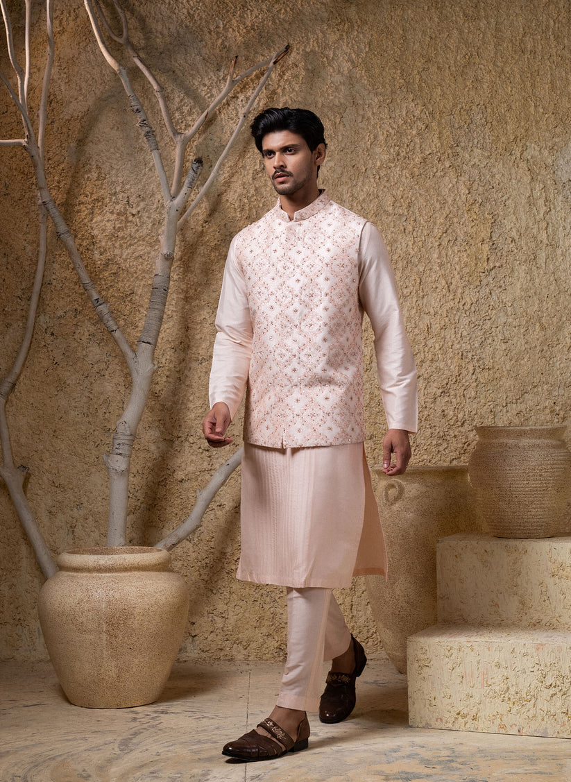Pink Embellished Jacket Kurta Set – Darshika Menswear