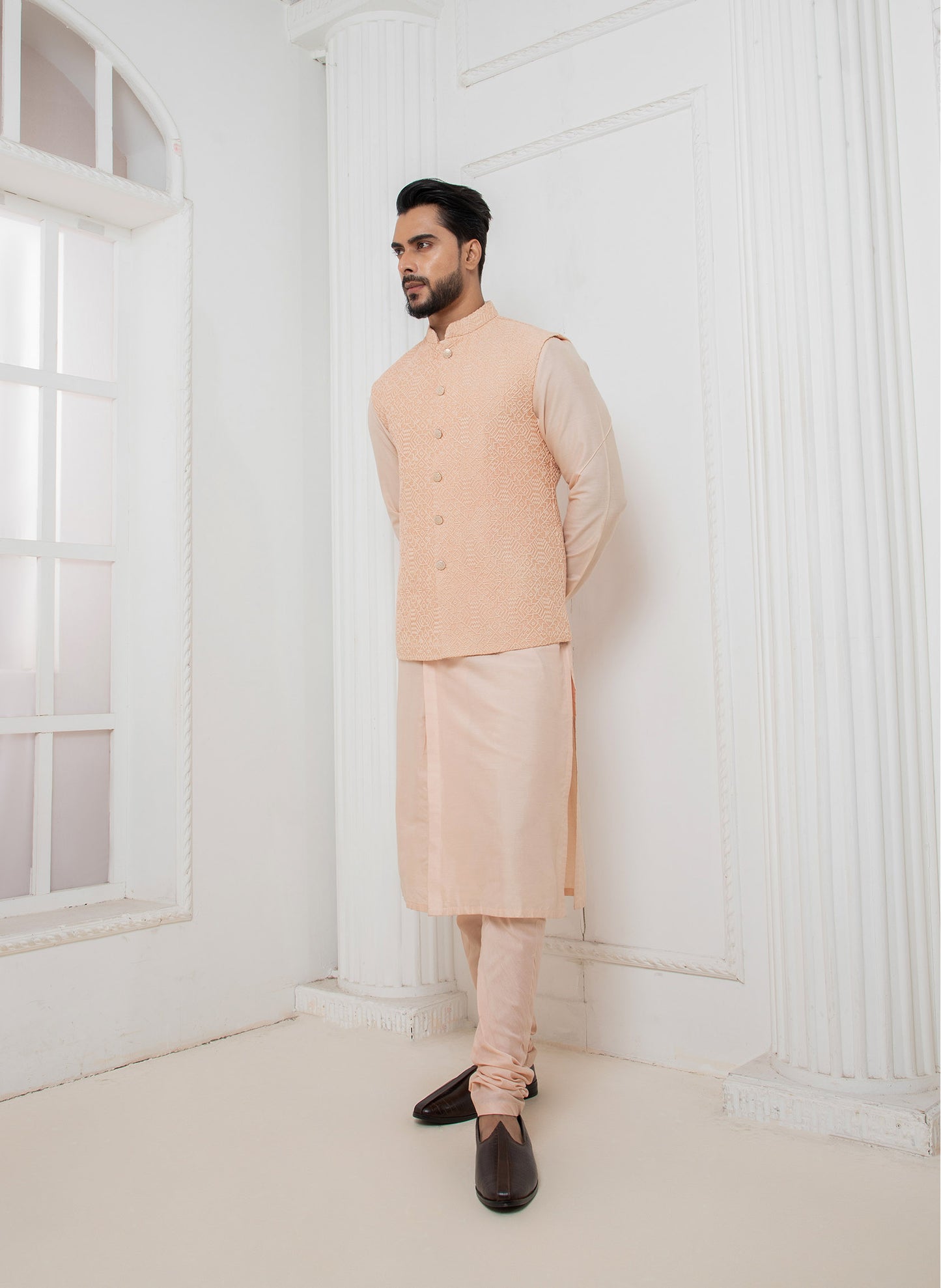 Powder pink jacket with kurta set