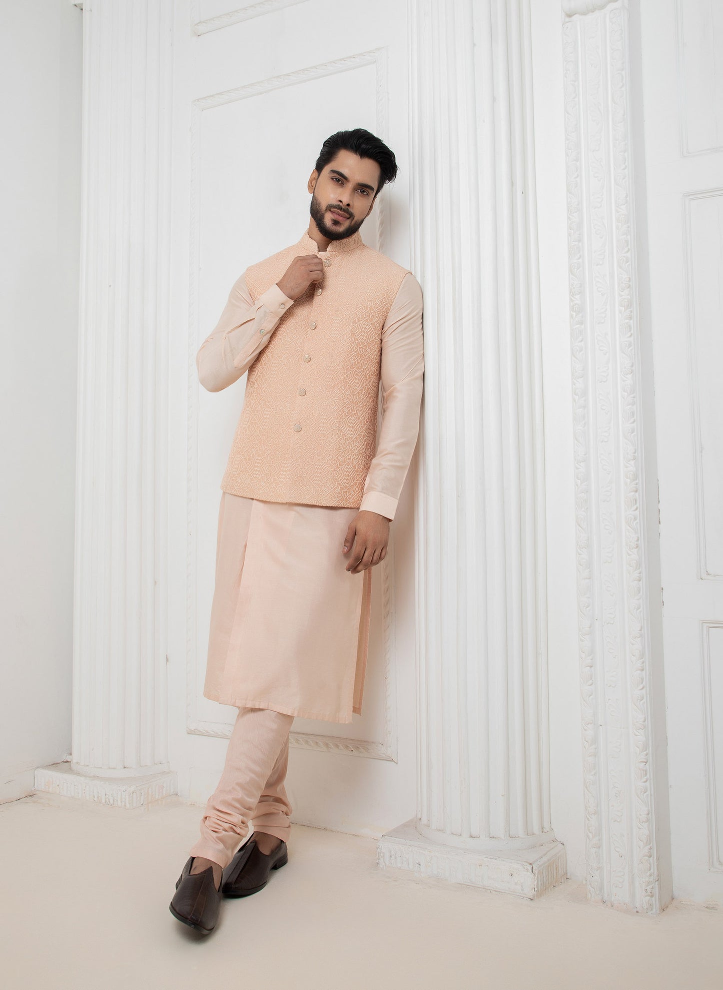 Powder pink jacket with kurta set