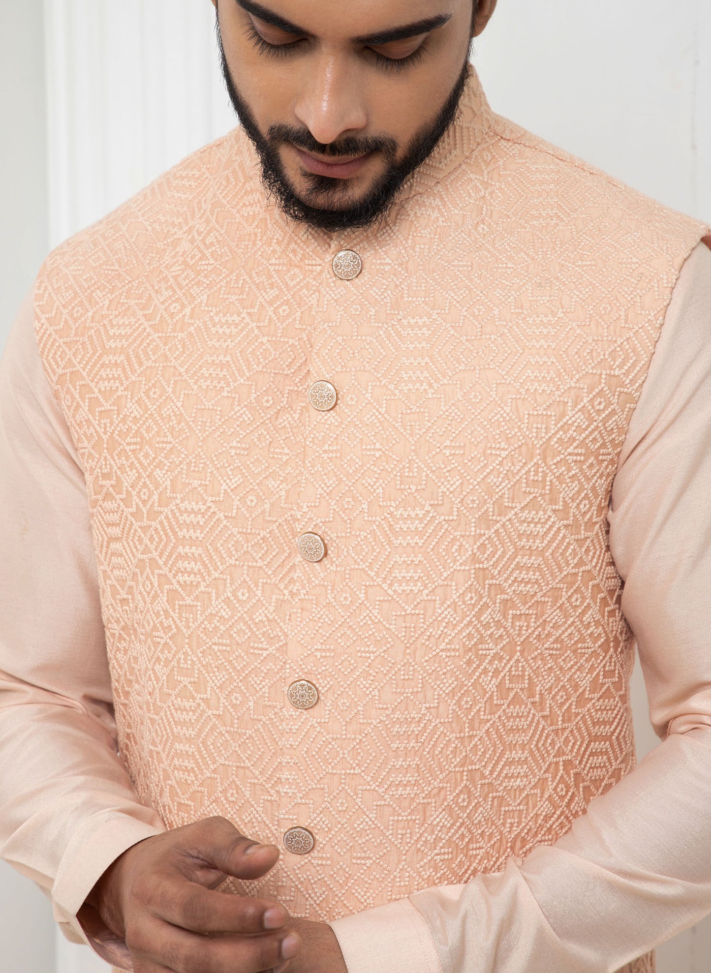 Powder pink jacket with kurta set