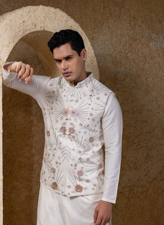 White Embellished Jacket Kurta Set