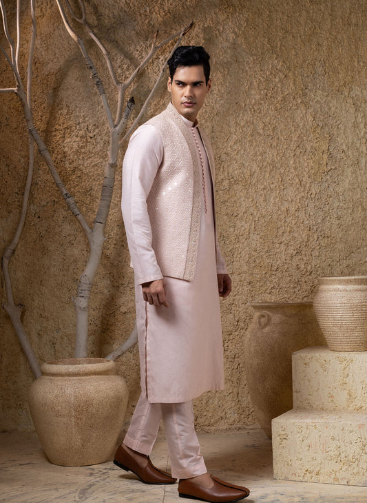 Pink Open Jacket Kurta Set