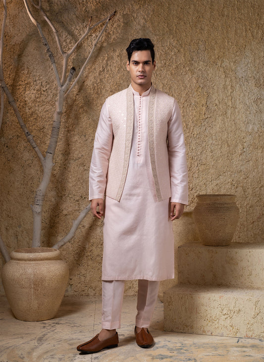 Pink Open Jacket Kurta Set