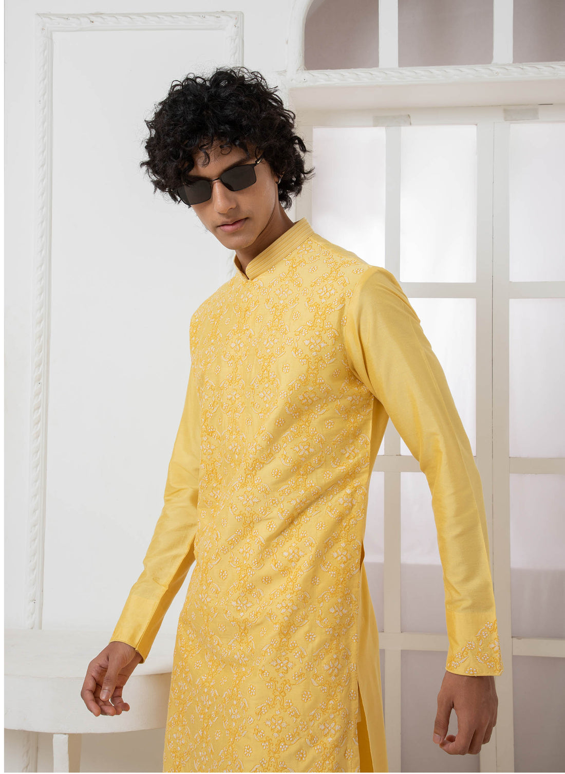 Yellow Embroidered Kurta set – Darshika Menswear