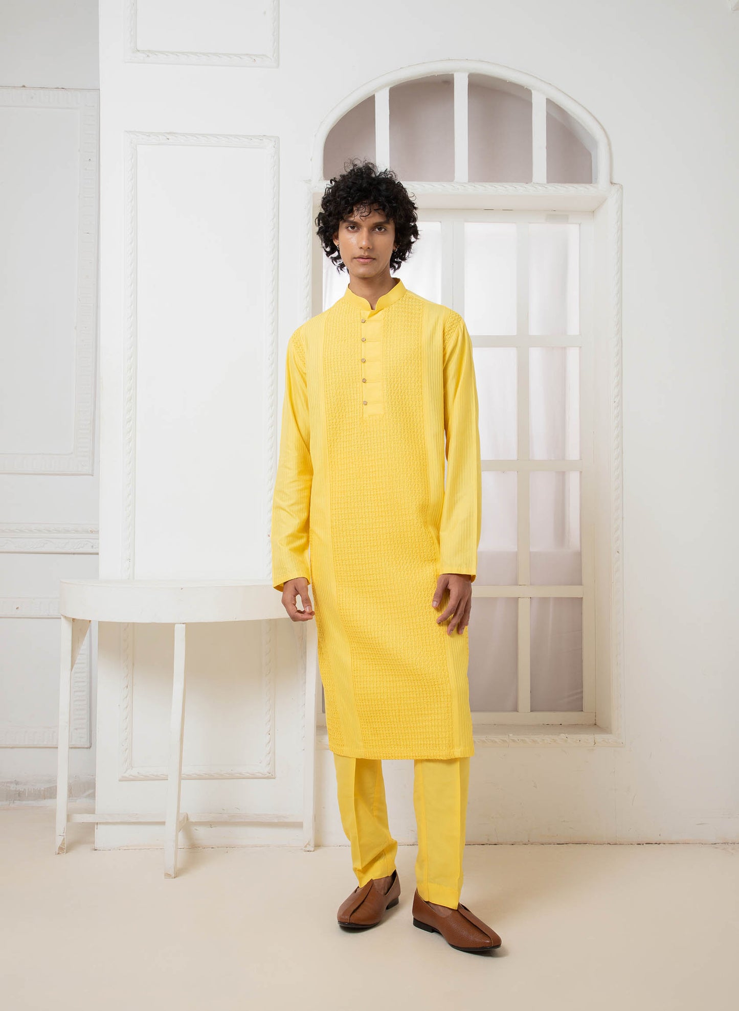 Yellow Crush Pintuck Kurta Set