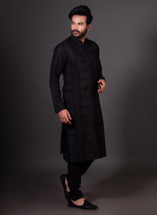 black-pintucked-kurta-set