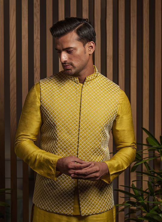 warm-olive-embroidered-bandi-with-kurta-set
