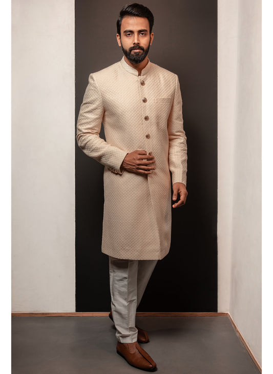 beige-textured-long-bandhgala-set
