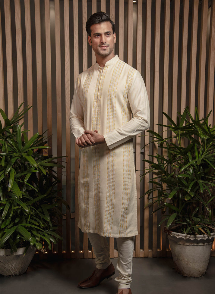 Ivory Embroidered Kurta Set – Darshika Menswear