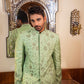 green-hand-embroidered-sherwani-with-kurta-set
