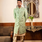 green-hand-embroidered-sherwani-with-kurta-set